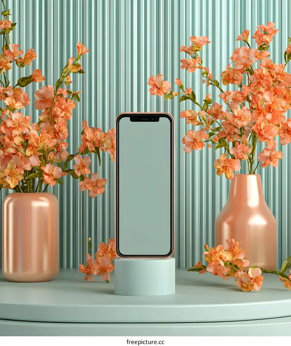 Mobile Phone Mockup with Flowers and Pastel Background