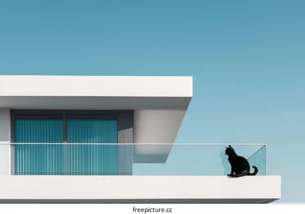 Black Cat on Modern Balcony