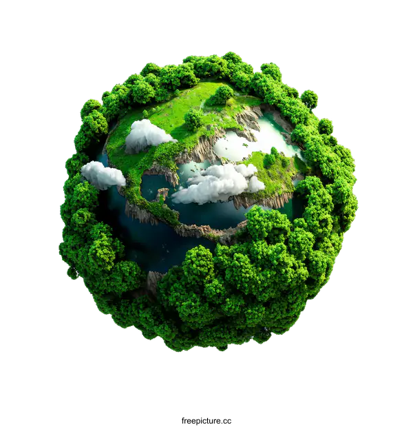 [Transparent Background PNG]Green Earth Illustration with Lush Landscapes