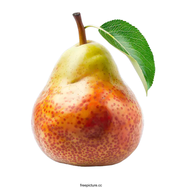 [Transparent Background PNG]Fresh ripe pear with leaf