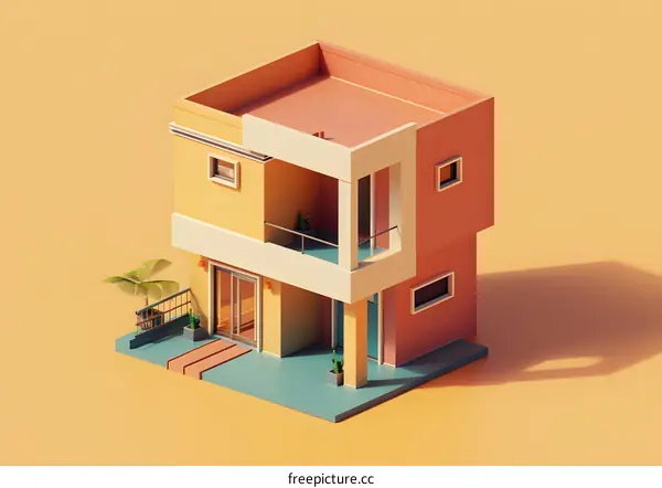 Low Poly Modern House 3D Illustration