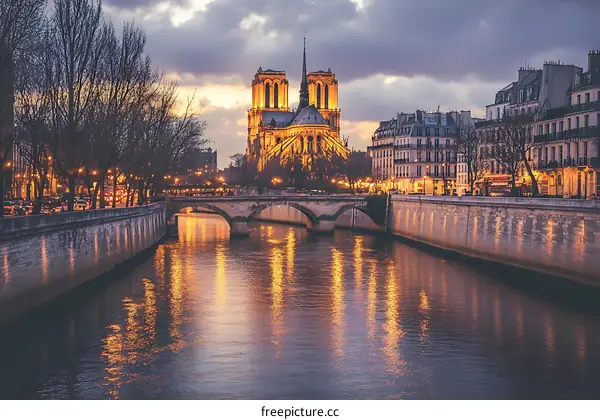Notre Dame Cathedral Paris France Night View