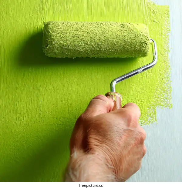 Painting a Bright Green Wall with Roller