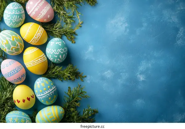 Colorful Easter Eggs on a Blue Background