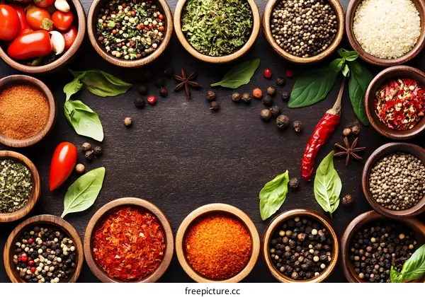 Various Spices and Herbs on a Wooden Table