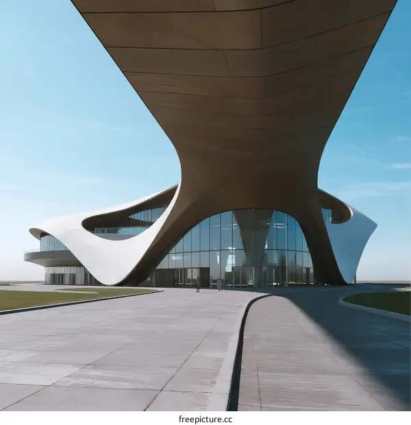 Modern Architectural Structure with Curved Design and Glass Facade