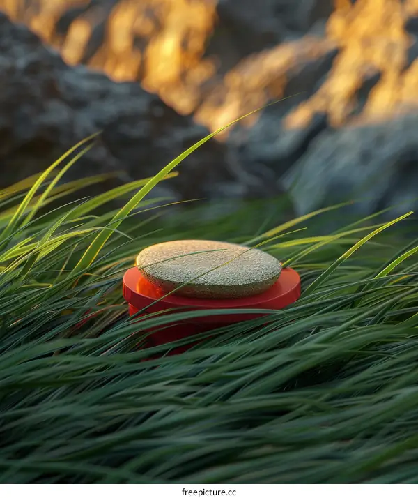 3D rendering of a golden podium on a grassy field