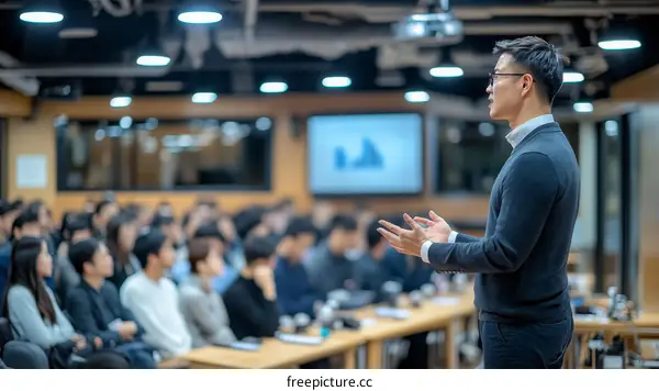 Business Conference Presentation by Asian Man
