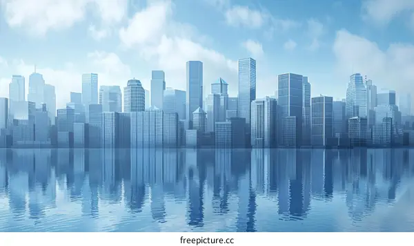 Futuristic City Skyline Reflected in Water