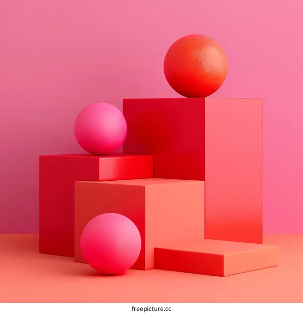 Abstract Geometric Still Life with Pink and Red Shapes