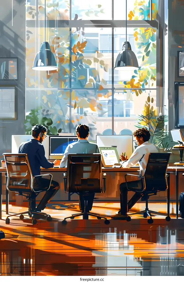 Three business people working together in an office