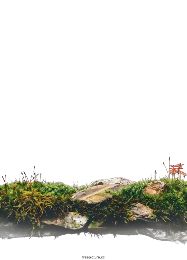 [Transparent Background PNG]Green Moss on Rocks with White Background
