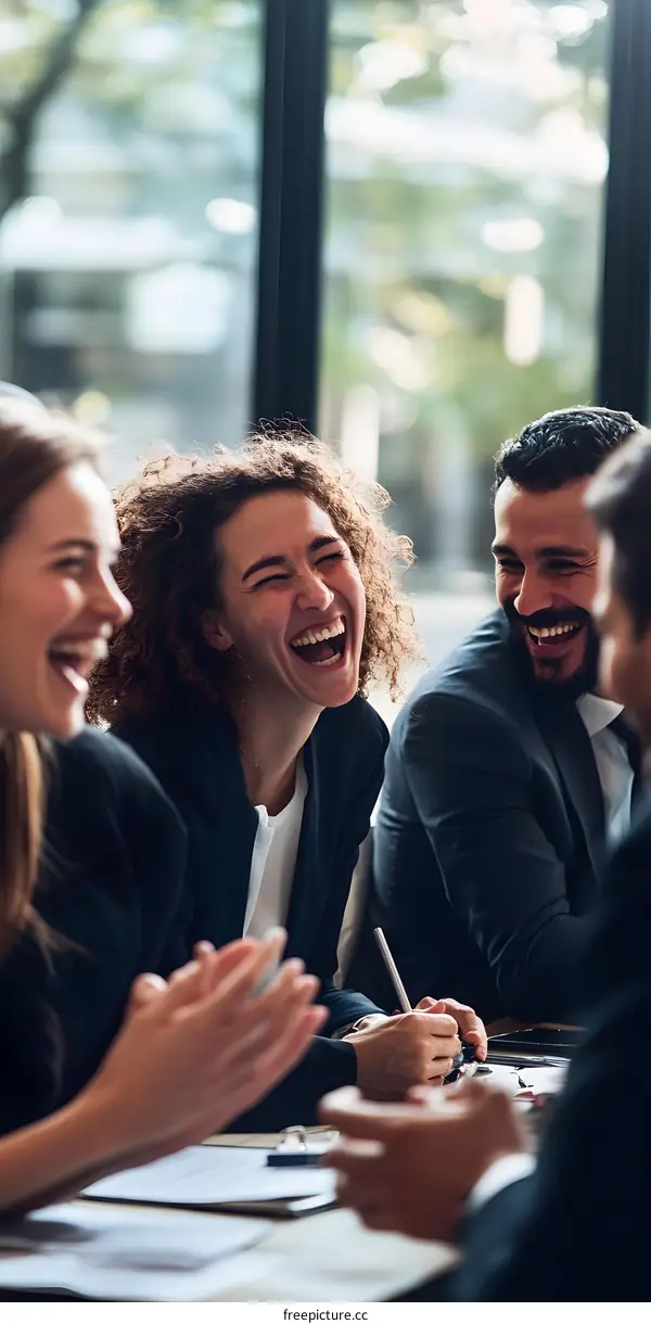 Group of Business People Laughing Together in a Meeting