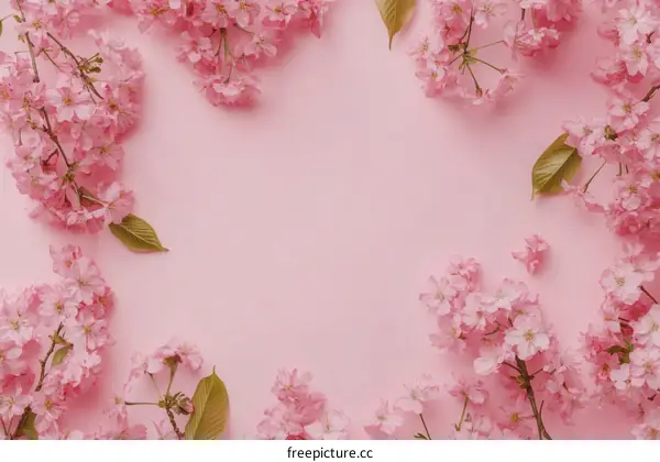 Delicate Pink Cherry Blossom Arrangement on a Pastel Background