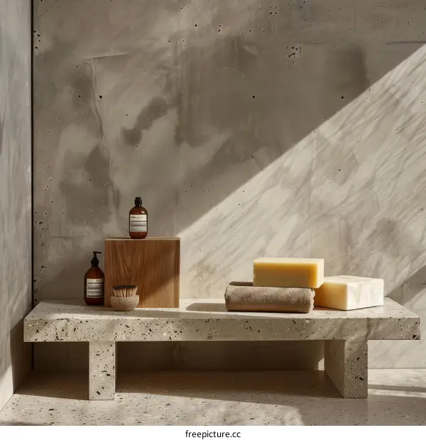 Luxury skincare products photographed on concrete bench