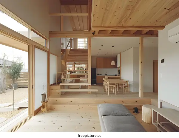 Minimalist Japanese Style Home Interior Design with Wooden Beams and Natural Light