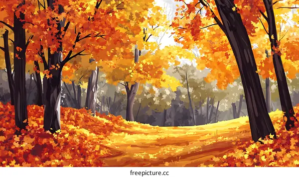 Autumn Forest Scene with Path