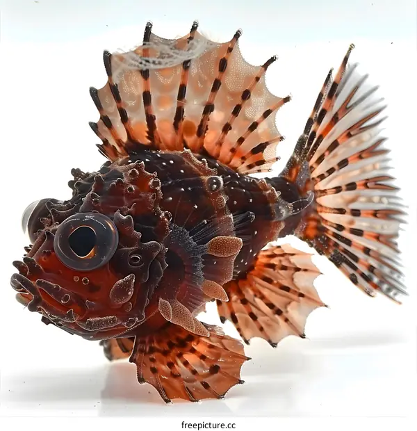 A detailed image of a red and brown colored scorpionfish