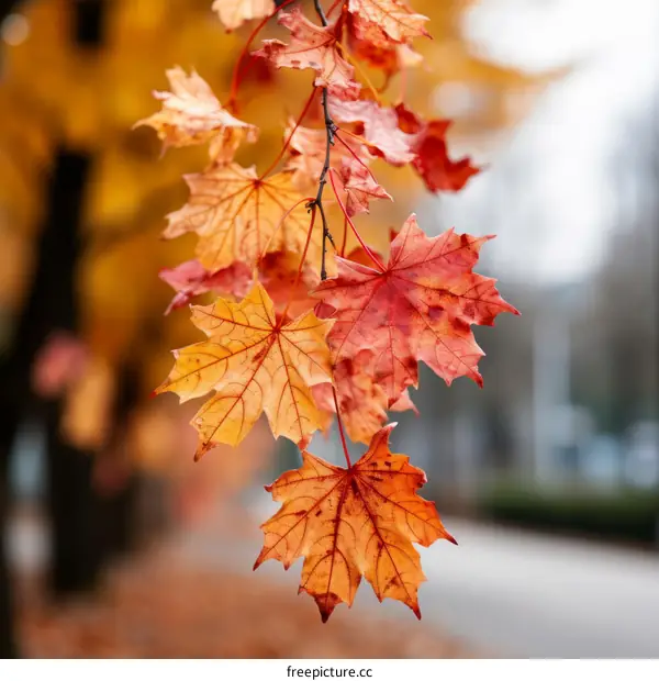A branch of red maple leaves in autumn