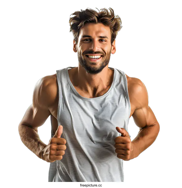 [Transparent Background PNG]Portrait of a happy athlete running