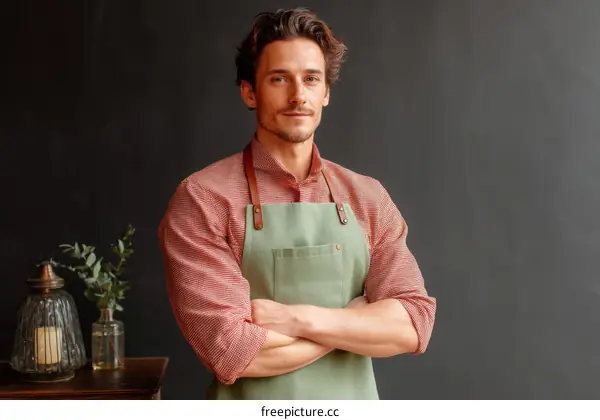 Confident Caucasian Male Cafe Staff Member