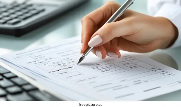 Woman Filling Out Form Document