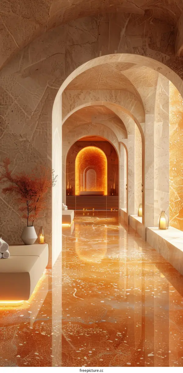 Elegant Interior Design Corridor with Stone Flooring