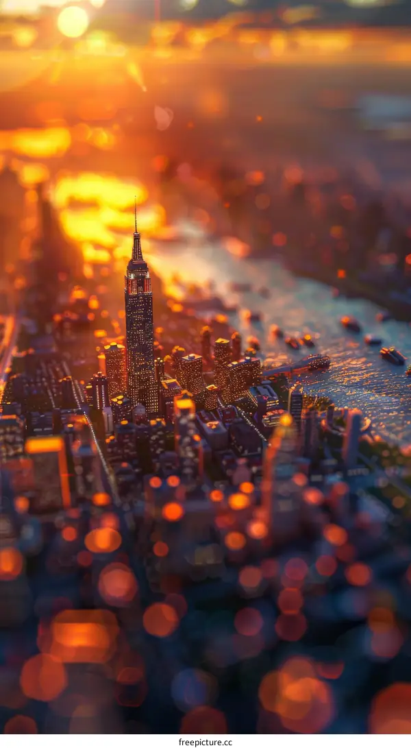 New York City Skyline Sunset Aerial View