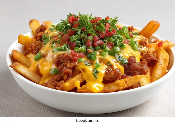 Delicious Cheesy Loaded Fries with Meat and Bacon