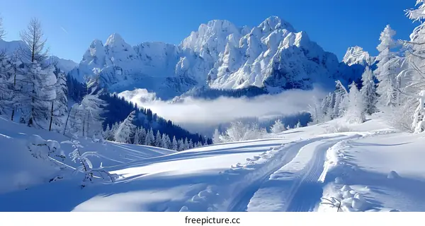 Snowy Mountain Path Winter Wonderland