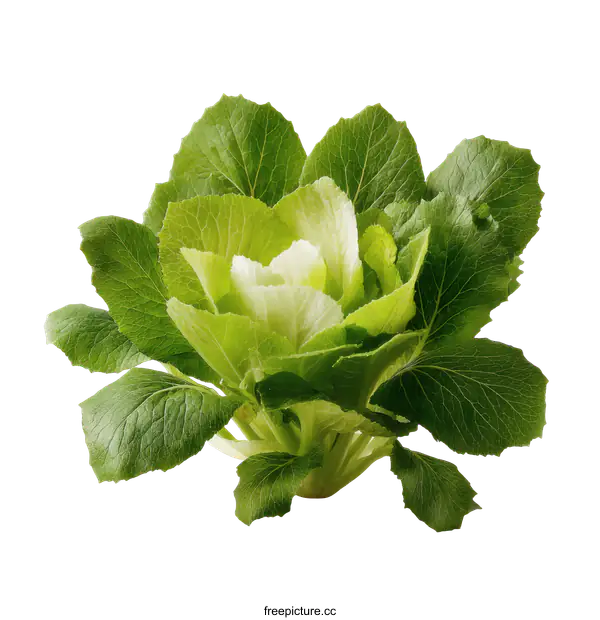[Transparent Background PNG]Fresh Green and White Bok Choy Vegetable Close-up