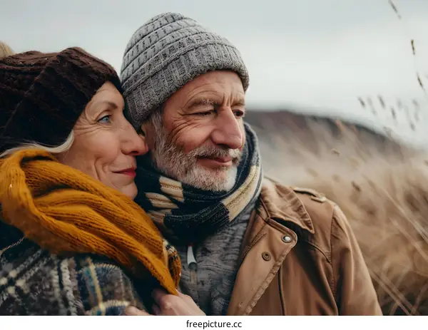 Senior Couple Embracing in Winter
