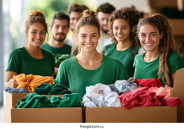 Volunteers Sorting Clothes for Charity Donation