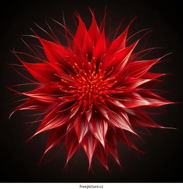 A 3D rendering of a red flower with spiky petals