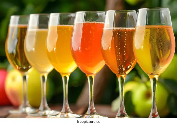 Six Glasses of Sparkling Apple Cider