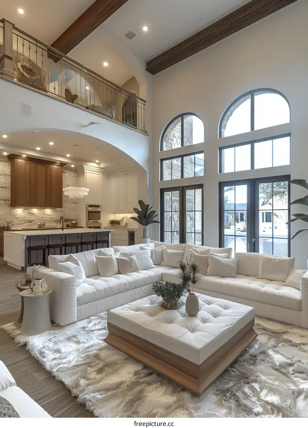 Modern Living Room with Arch Shaped Windows and Ample Light