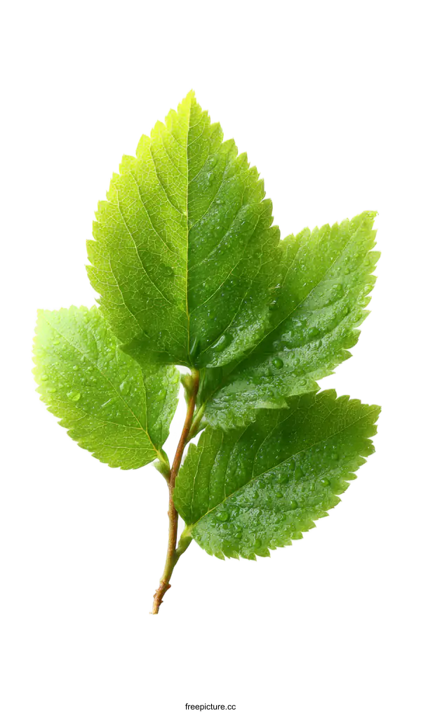 [Transparent Background PNG]Fresh Green Leaves with Dew Drops Closeup