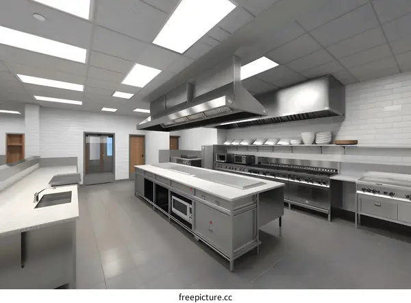 Modern Commercial Kitchen Design with Stainless Steel Appliances
