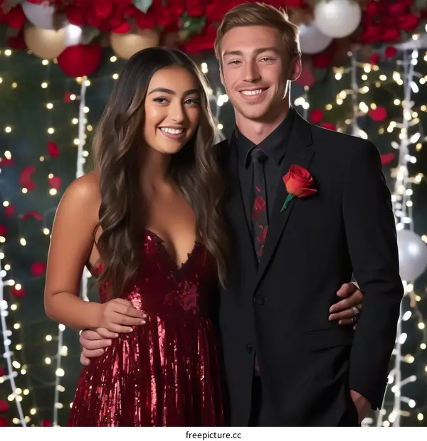Young couple posing for a prom picture
