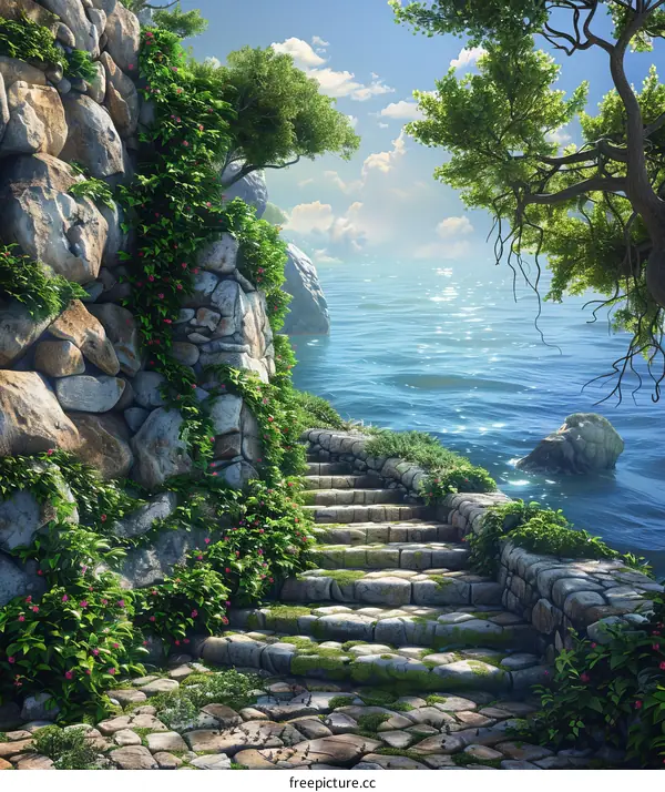 Fantasy stone steps on the coast