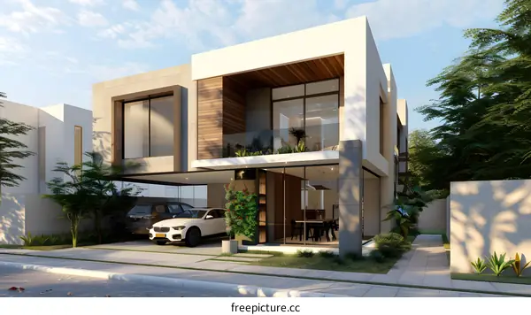 Modern House with Green Wall and Balcony