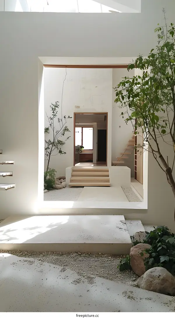 Modern Minimalist Interior Design with Stone and Plants