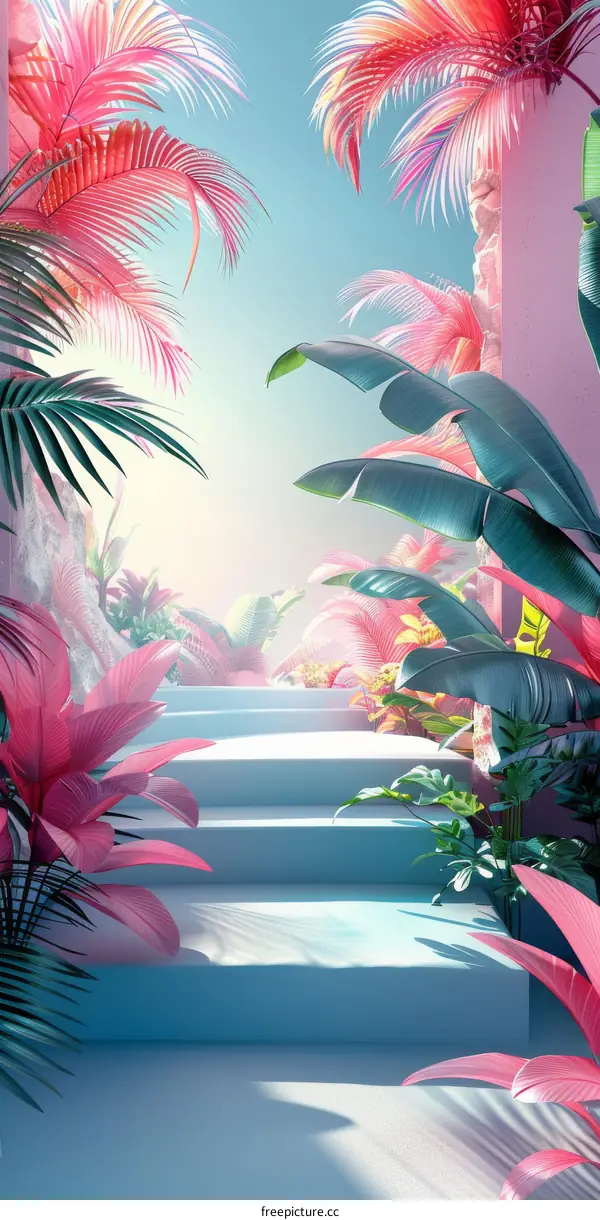 Pastel Pink Tropical Stairway Pathway