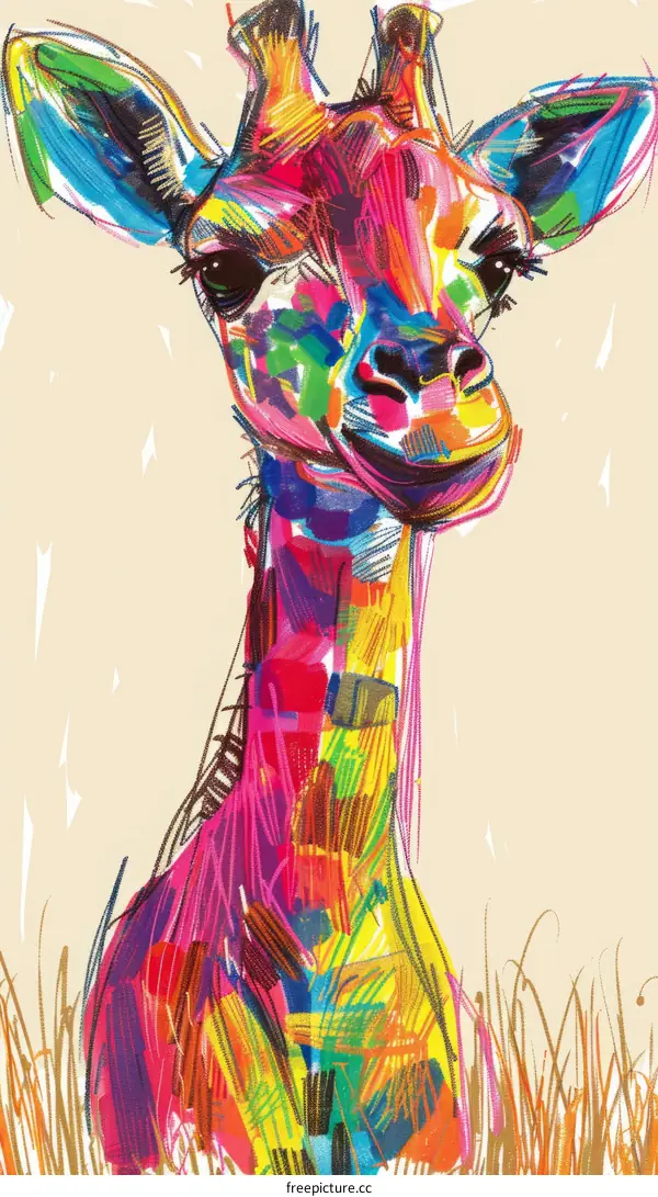 colorful giraffe with artistic brush strokes