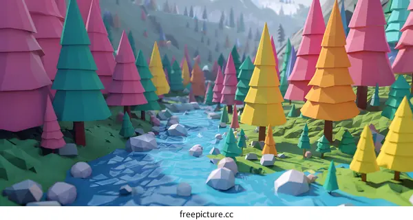 Low Poly Forest with Stream