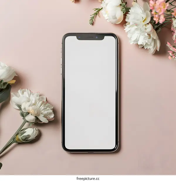 Mockup Phone Screen with White Flowers