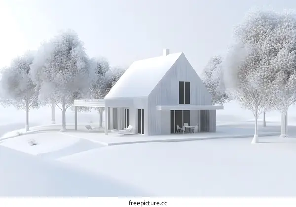 Minimalist Modern House 3D Model Illustration