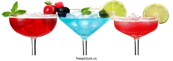 [Transparent Background PNG]Colorful Cocktails with Berries and Citrus