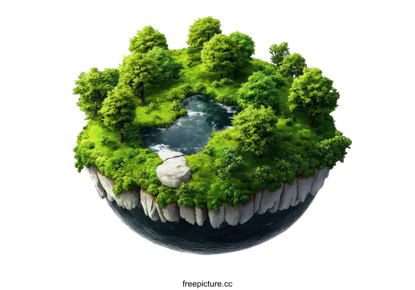 [Transparent Background PNG]Floating Island Planet Miniature Art Piece