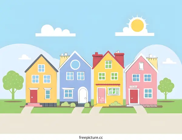 Colorful Cartoon Houses Illustration